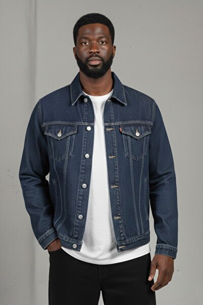 WKM Jachetă de blugi pentru bărbați, cu croială buzunare duble, cu potrivire normală