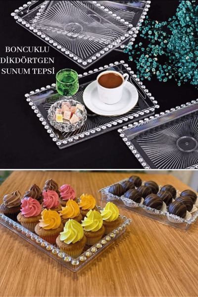 ELEGANCEV Hard Transparent Plastic Mini Tray - Presentation Tray - Coffee Tray - Treatment Tray - 2 Pieces - (22 cm X 15 cm)