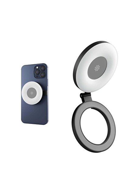 Generic Selfie Ring Light LED Mini Foldable Magnetic Rechargeable 3-Mode 180° Flip - Black