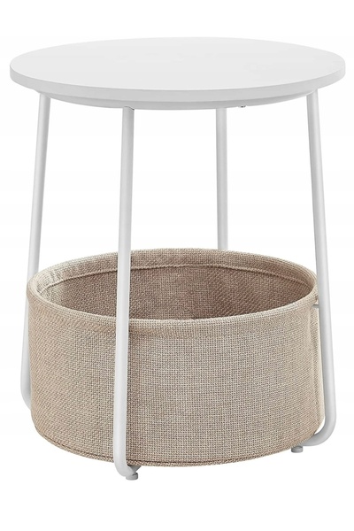 Englass Masă de cafea rotundă albă cu coș de depozitare, masă rotundă pentru ...