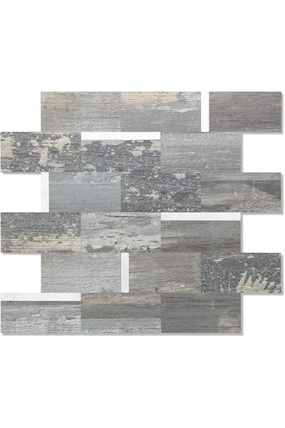 Arabest ١٠ ألواح من بلاط الجدران الخلفي القابل للتقشير واللصق، بنمط ريفي من الخشب والفضة والمعدن والبلاستيك PVC.