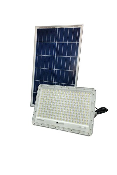 qenos كشاف إضاءة LED خارجي يعمل بالطاقة الشمسية من كينوس بقوة 200 واط مع لوحة شمسية وجهاز تحكم عن بعد - أبيض 6500 كلفن