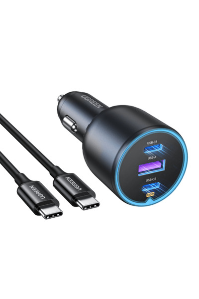 Ugreen شاحن سيارة USB-C بقوة 130 واط يدعم تقنية الشحن السريع PD 3.0/QC 4.0/PPS مع شاشة LED (يتضمن كابل USB-C بقوة 100 واط)