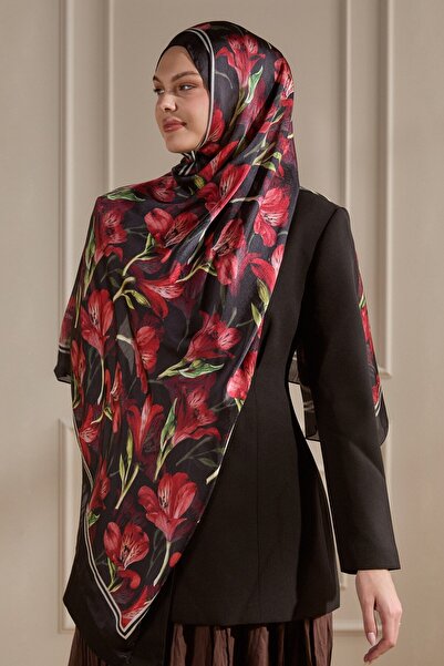 SilkTouch Kırmızı Lale Desenli İdol Vual Şal