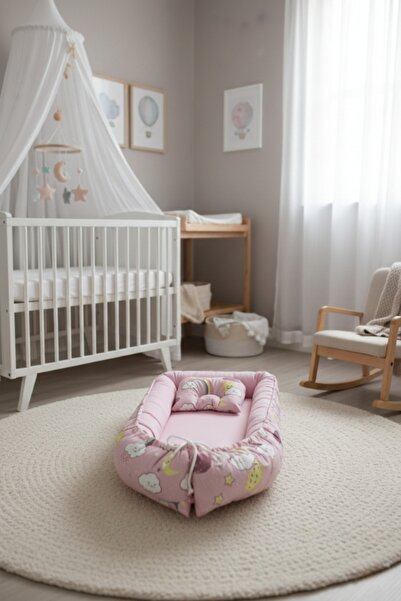 Al Fajr Babys طقم سرير أطفال Dreamer Baby Nest مكون من قطعتين، مزين بطبعة غيو...