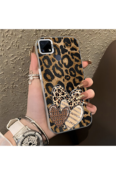 Hontinga Realme C15 Uyumlu Kılıfı Pardalı Desenli Kalp Düşüme önleyici Telefo...