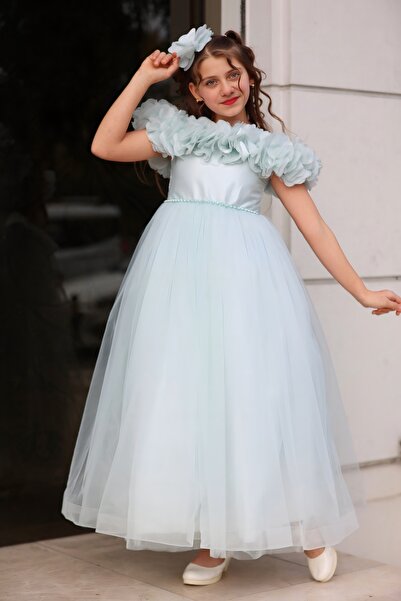 MİSS RAİN Rochie de seară lungă pentru fetiță, cu detaliu de șnur, cu accesor...