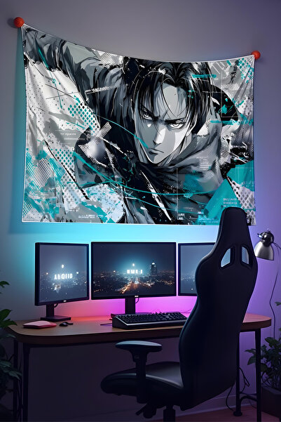 Halura Attack On Titan Levi Ackerman Anime Duvar Örtüsü– Kaliteli Kumaş, Oda ...