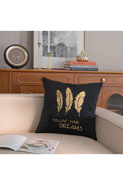 CozyhomeVIP Black & Gold Feather Pillow Cover Set of 4 | Modern Luxury Decorative Cushion Covers