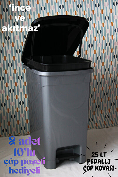 ŞATİ HOME 25 Litre Pedallı İç kovalı Slim Çöp Kovası, Mutfak/Ofis/Banyo Çöp K...