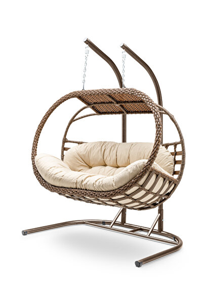 Gardemo Bergama Çiftli Rattan Salıncak Dış Mekan Bahçe Balkon Ve Teras Salıncağı