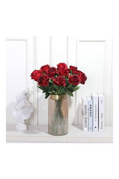 Generic 12 Pieces Red Artificial Roses Silk Bridal Wedding Bouquet Realistic Flower