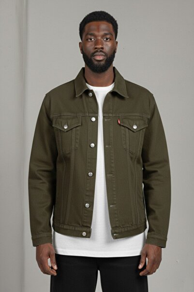 WKM Jachetă de blugi pentru bărbați, cu croială buzunare duble, cu potrivire normală