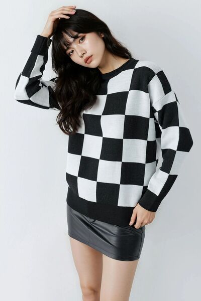 Hiccup MY FASHION Πουλόβερ με καρό πλεκτό σχέδιο με χαλαρή εφαρμογή