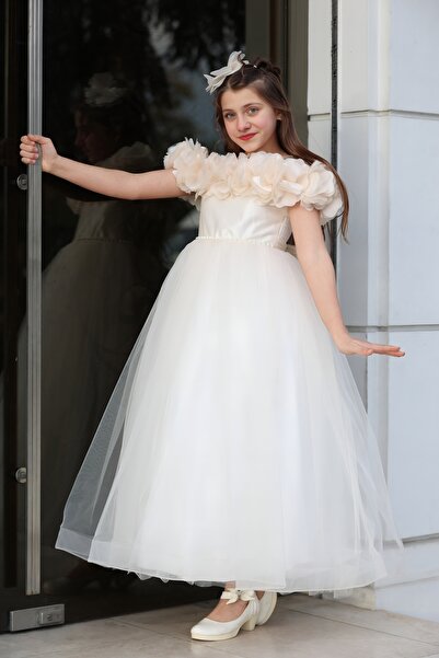 MİSS RAİN Rochie de seară lungă pentru fetiță, cu detaliu de șnur, cu accesor...