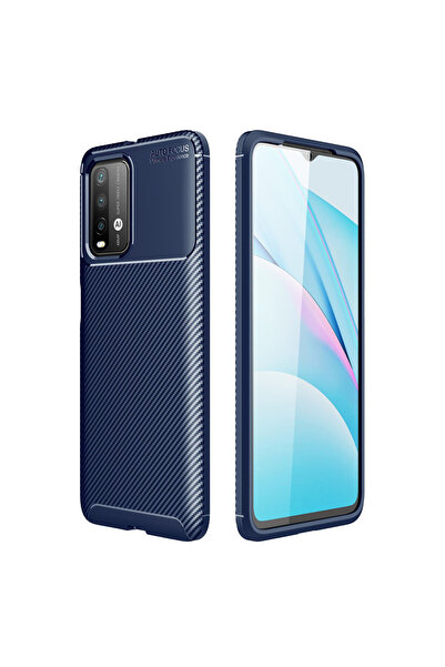 NewFace حافظة هاتف Xiaomi Redmi 9T ذات غطاء كربوني بتركيز تلقائي - أزرق داكن