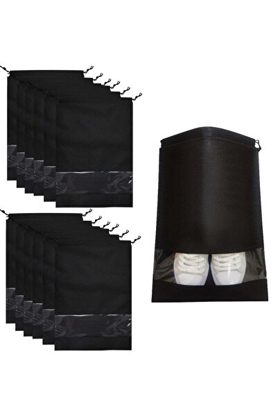 Generic 12-Pack Large Travel Shoe Storage Bags with Transparent Window (Black)