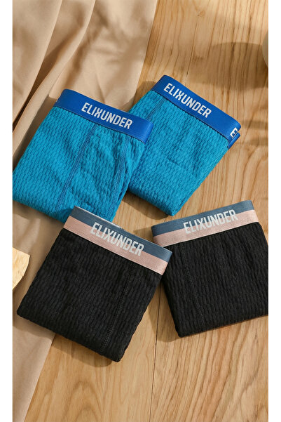 Elixunder 4'lü Siyah-Beyaz Erkek Boxer Glad And Comfortable Terletmez Nefes A...