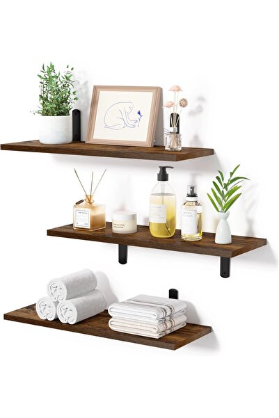 rmc Floating Shelves for Wall Decor Storage, Set of 3, Dark Brown