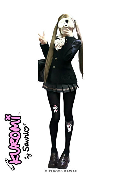 Girlboss Kawaii Kuromi siyah mat opak külotlu çorap / genç - büyük serisi