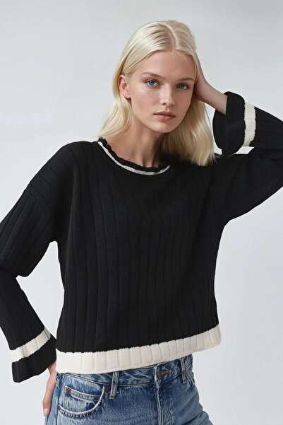 Hiccup My Fashion Crew Neck Stripe Detailed Knitwear Sweater