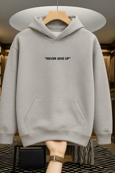 Revasser Unisex Erkek/Kadın NEVER Renkli Özel Baskılı Pamuklu Oversize Kapüşo...