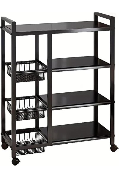 EAGL MART رف تخزين مطبخ عصري من 4 طبقات مع أرفف خشبية وسلال متعددة الاستخداما...