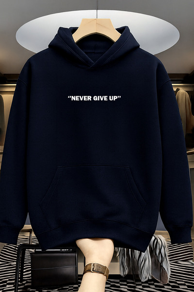 Revasser Unisex Erkek/Kadın NEVER Renkli Özel Baskılı Pamuklu Oversize Kapüşo...