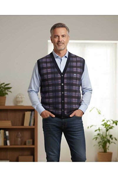 güncüoğlu Buttoned Patterned Men's Knitwear Vest