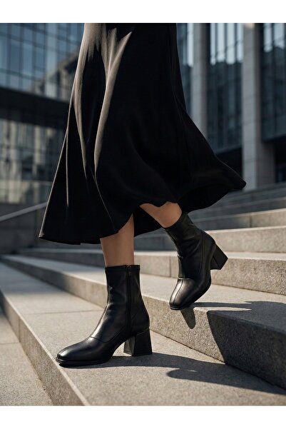 ŞNG Ayakkabı Siyah Cilt Kadın Streç Bot