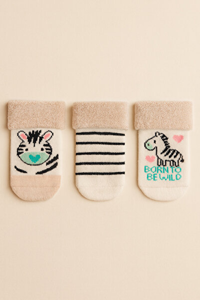 Katia&Bony Baby 3-Pack Zebra Patterned Towel Socks