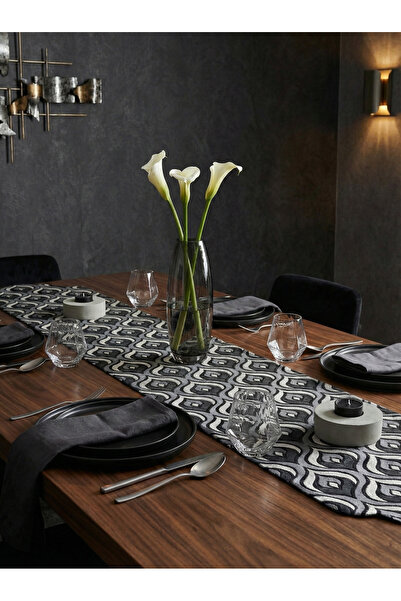 Finezza قماش ميهريما جاكار مقطوع بالليزر أسود/رمادي رانر 140 سم - 928