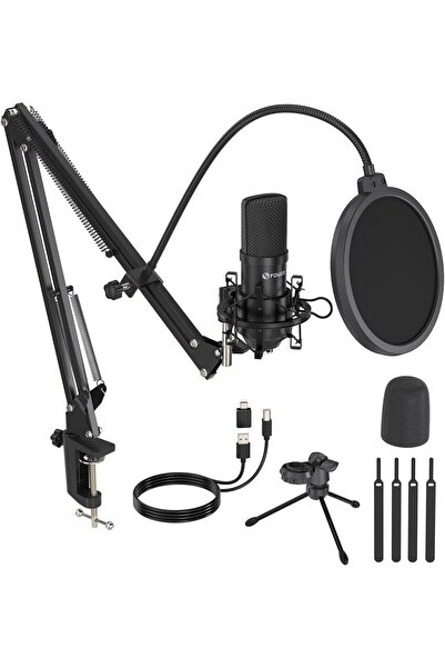 Generic ميكروفون مكثف USB من FDUCE، طقم ميكروفون معدني للكمبيوتر مع حامل ناتئ قابل للتعديل وحامل مضاد للصدمات