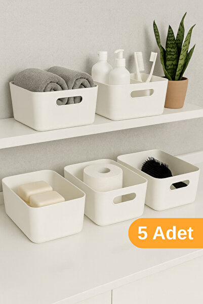 ESTİ 5 Adet - 4 Lt Beyaz Plastik Organizer Kutu | Banyo Havlu Şampuan Düzenleyici