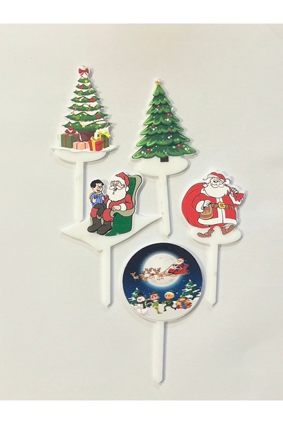ticariks Lazer kesim yılbaşı süsü cupcake süs kürdan noel baba kürdan seti 5l...