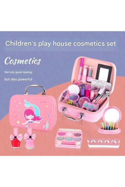 Generic مجموعة مستحضرات تجميل وألعاب للأطفال تضم دمية فتاة واقعية بمكياج ولعب...