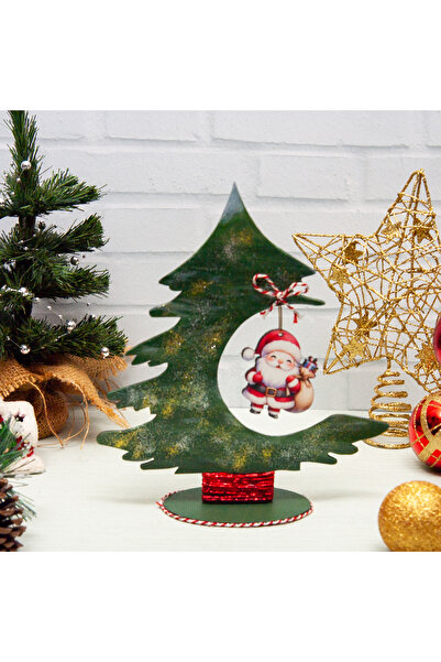 Ahşap Fikir Yılbaşı Dekoratif Cam Ağacı Noel Baba Masa Süsü Noel baba