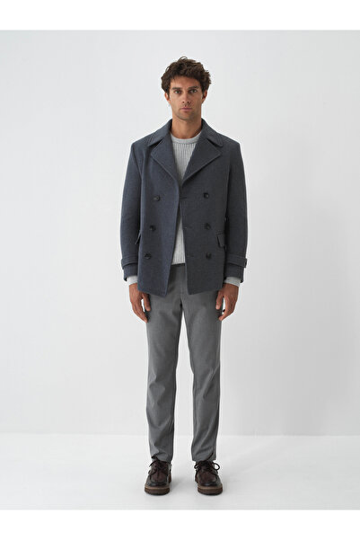 Xint Erkek Gri Doğal Yün Dokulu Regular Fit Kaban