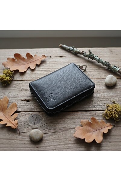 PASSTELL 100% Genuine Leather Unisex Credit Card Holder with Metal Zipper