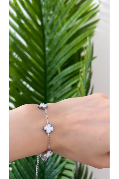 STİL NOKTA Çelik Van Cleef Beyaz Sedefli Bileklik Kararma Yapmaz