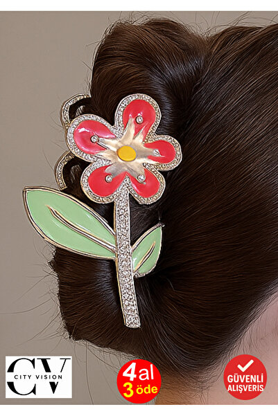 cityvision Agrafă de păr cu piatră model floare roz – Agrafă elegantă din met...