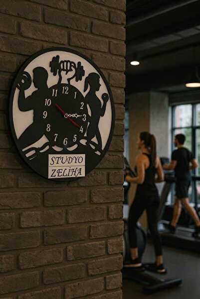 mrchediyesepeti ساعة حائط MDF مقاس 40 سم، تصميم مزخرف، آلية صامتة، أنيقة، رياضية، لياقة بدنية، رقم: mrc10