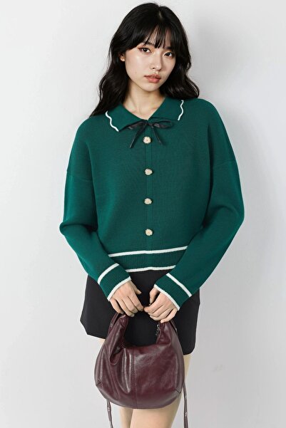 Hiccup My Fashion Ribbon Detailed Textured Polo Neck Knit Sweater