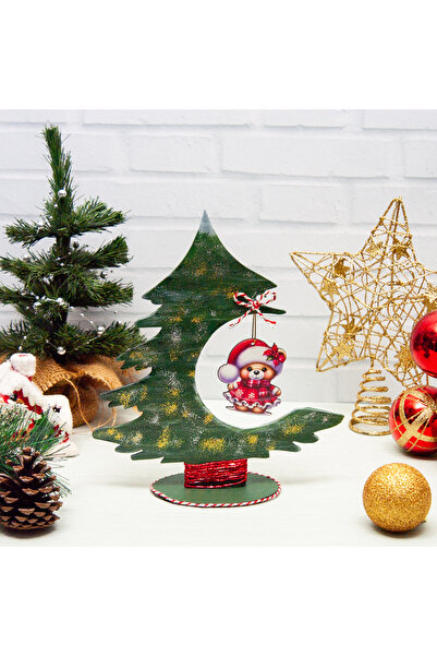 Ahşap Fikir Yılbaşı Dekoratif Cam Ağacı Noel Baba Masa Süsü Sevimli Ayıcık Kız