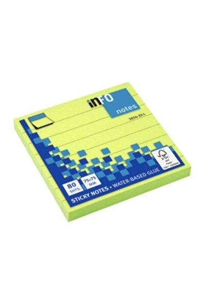 INFO NOTES ملاحظات لاصقة من إنفو نوتس، مسطرة، 75 × 75 مم، 80 ورقة - أخضر