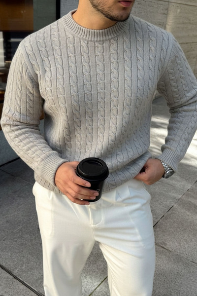 Livio Ferri Mira Premium Saç Örgü Bisiklet Yaka Kalın Triko Kazak