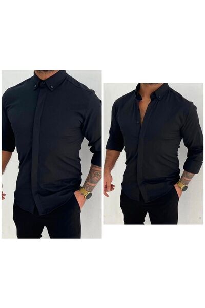 Genel Markalar Erkek Slimfit Kesim Poplin Likralı Kumaş Gömlek