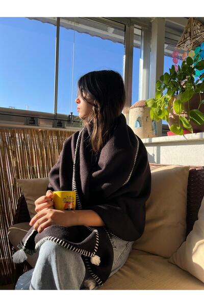 Türkühome Püsküllü Çoban Dikişli Polar Şal – Yumuşak Dokulu, Şık ve Sıcak Tut...