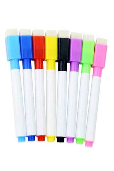 Generic 8-Piece Ease Dry Marker White Board Pens With Eraser Cap Multicolour