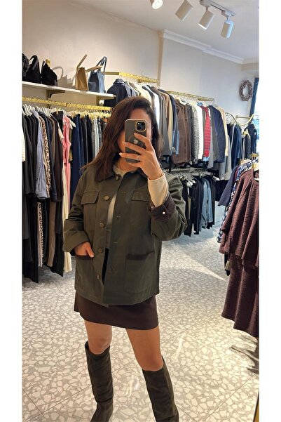 MU&ME BOUTİQUE Mont Velvet Collar with Waxed Fabric